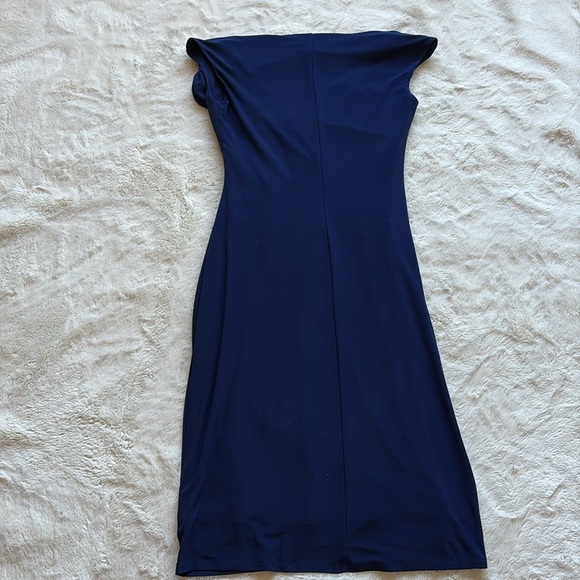Ralph Lauren Navy Blue Draped Sheath Dress Cap Sleeve Ruched Midi Classic Size 2 - Picture 6 of 9